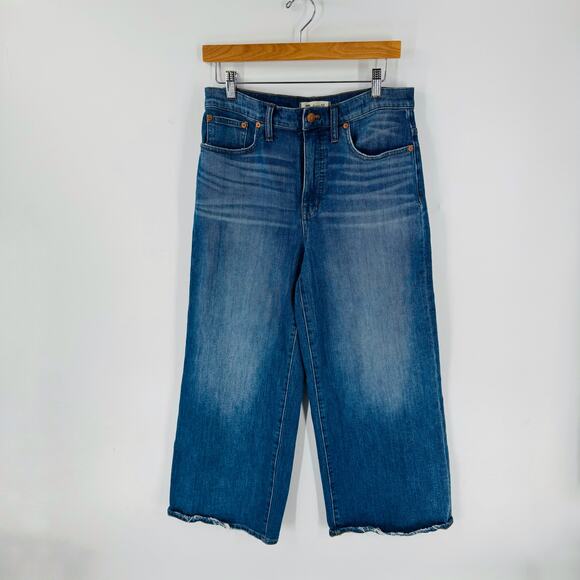 Madewell Wide Leg Crop Jeans Size 29 Medium Wash Denim Raw Hem High Rise - Picture 10 of 10